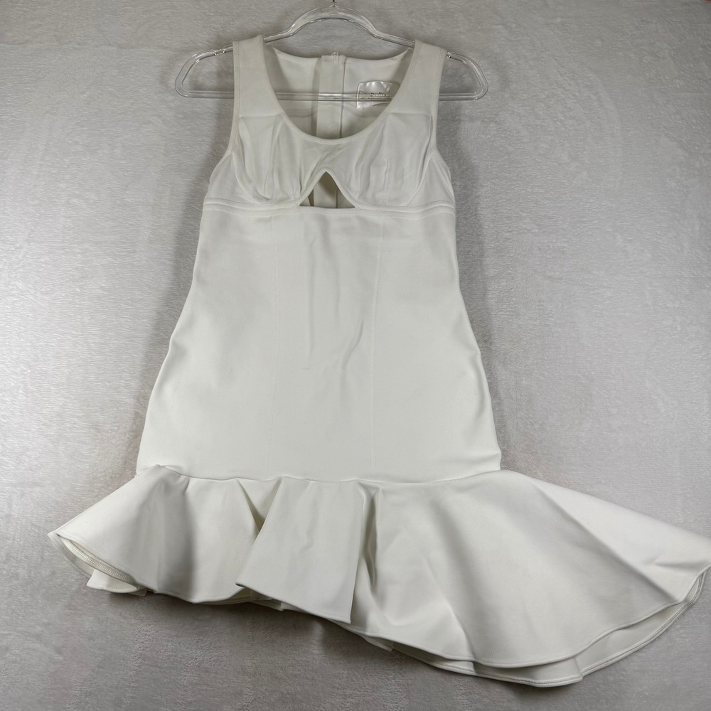 Dodiee DS23005 White Cut Out Asymmetrical Ruffle Mini Dress S NWT Flaw